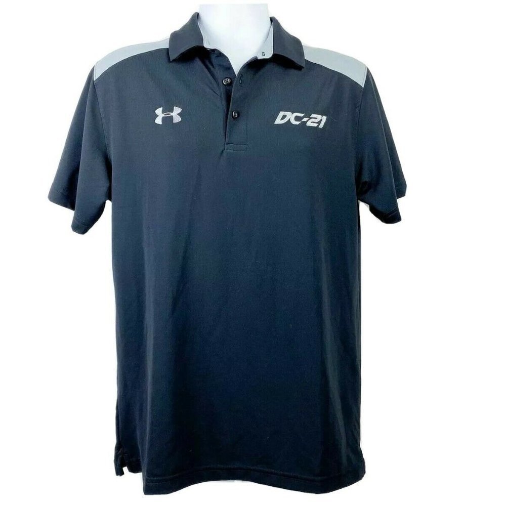 Under‎ Armour Polo Shirt Men's Medium "DC-21" Black Gray Loose Fit